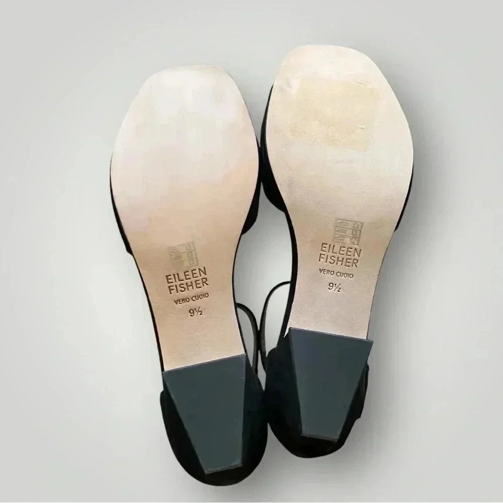 EILEEN FISHER Viva Ankle Strap Sandal Nubuk Black Sz 9.5 - Picture 6 of 7